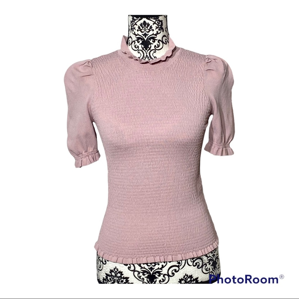 Catherine Malandrino NWT Rushed Collar & Bell Sleeve Top Dusty Mauve Size Small